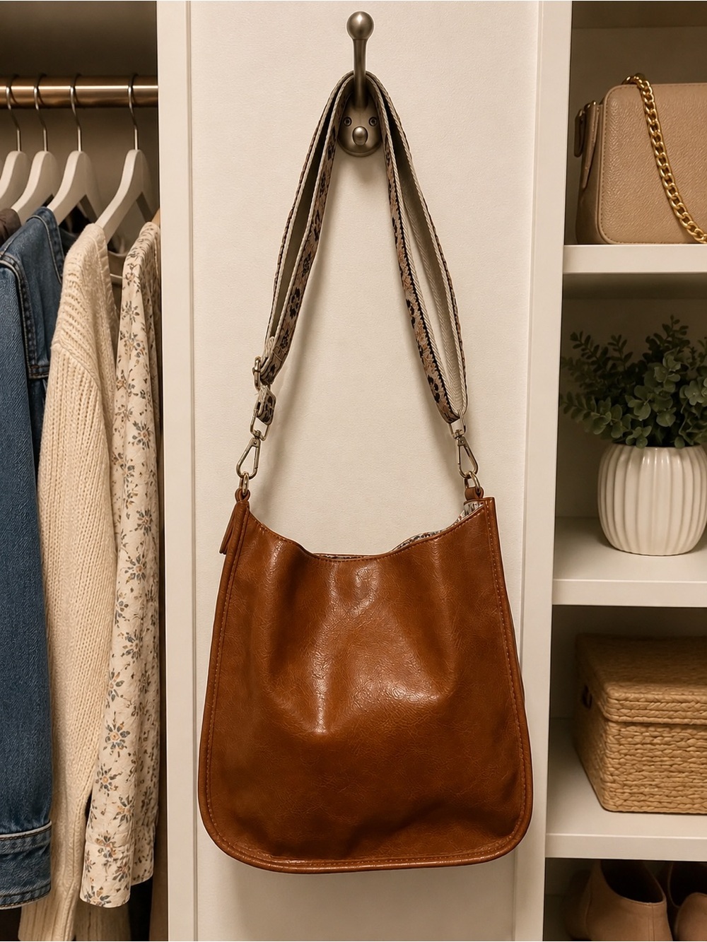 Ah-Dorned Brown Vegan Leather Hobo Shoulder Crossbody Bag